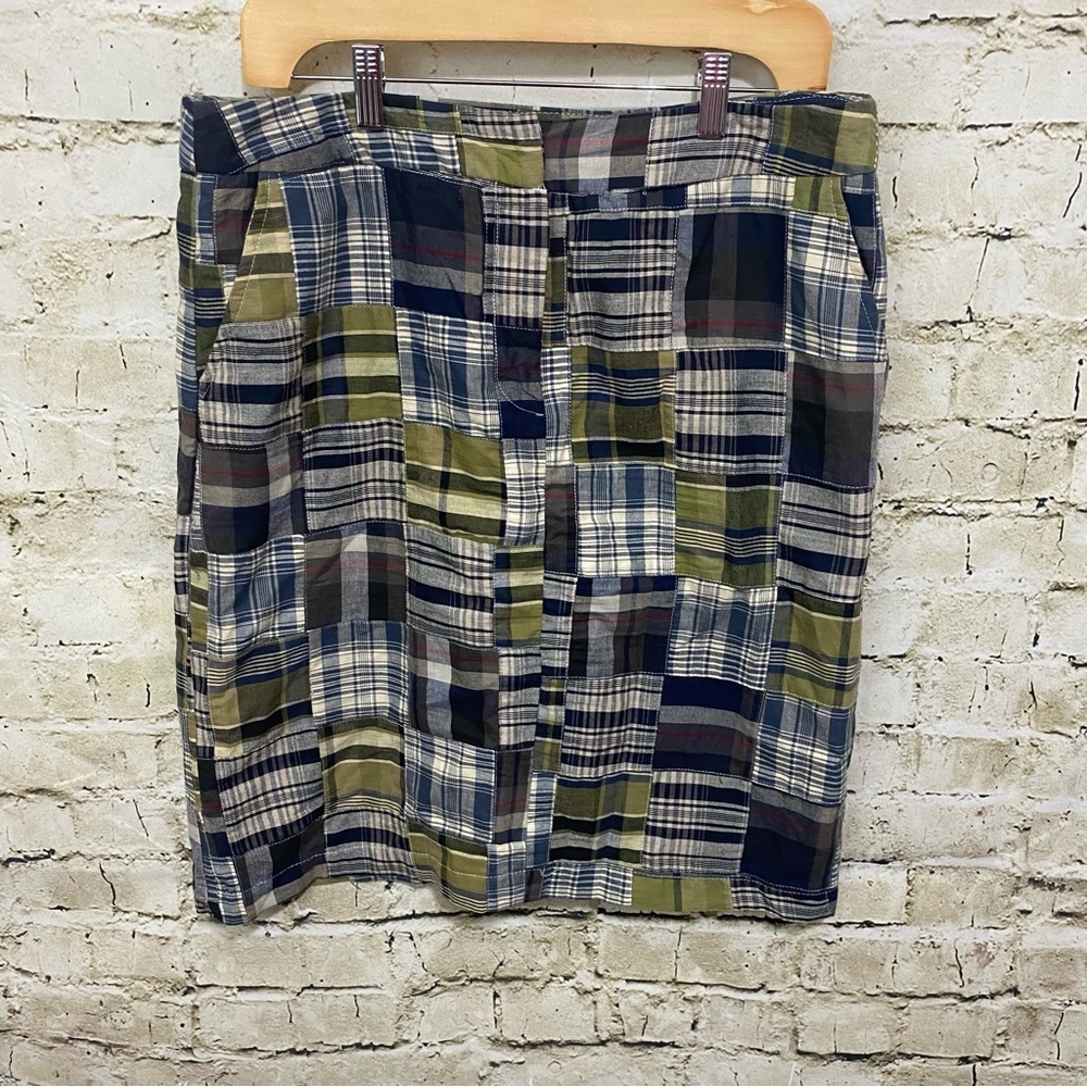 Cambridge Green Blue Plaid Cotton Pocket Pencil Skirt